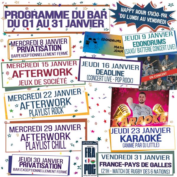 Programme de Janvier 2025 du bar brass and co à GIf sur Yvette