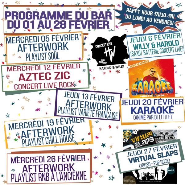 PROGRAMME DE FÉVRIER BRASS&CO restaurant - bar gif sur Yvette 
