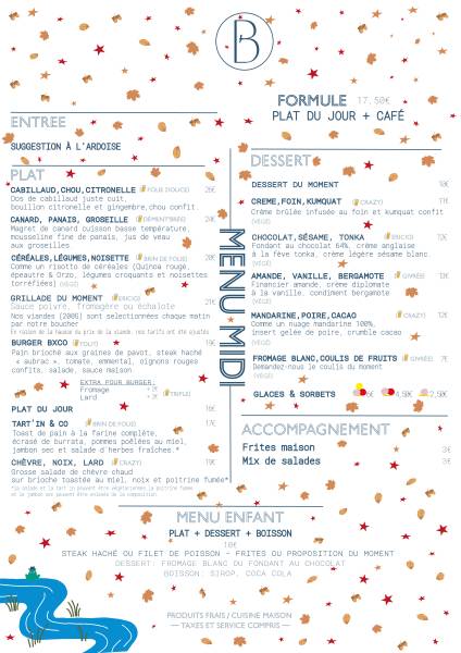 Carte midi AUTOMNE 25 du restaurant-bar brass&CO