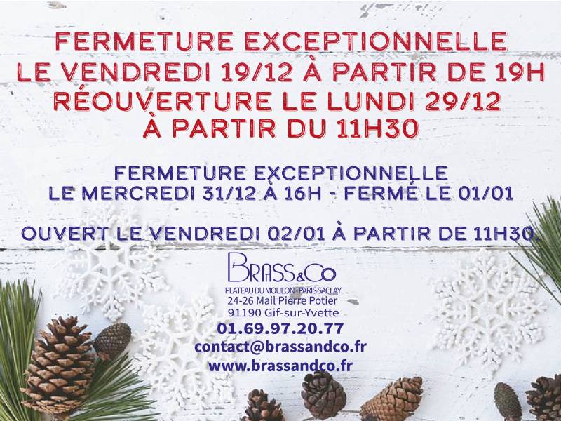 Affiche fermetures congés hiver restaurant bar brass & co